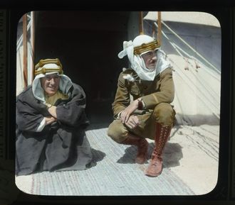 British officer T.E. Lawrence -- the real man behind the Lawrence of Arabia legend -- and American journalist Lowell Thomas.