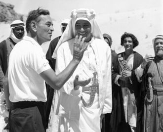 A publicity still of David Lean directing Peter O�Toole in �Lawrence of Arabia.�